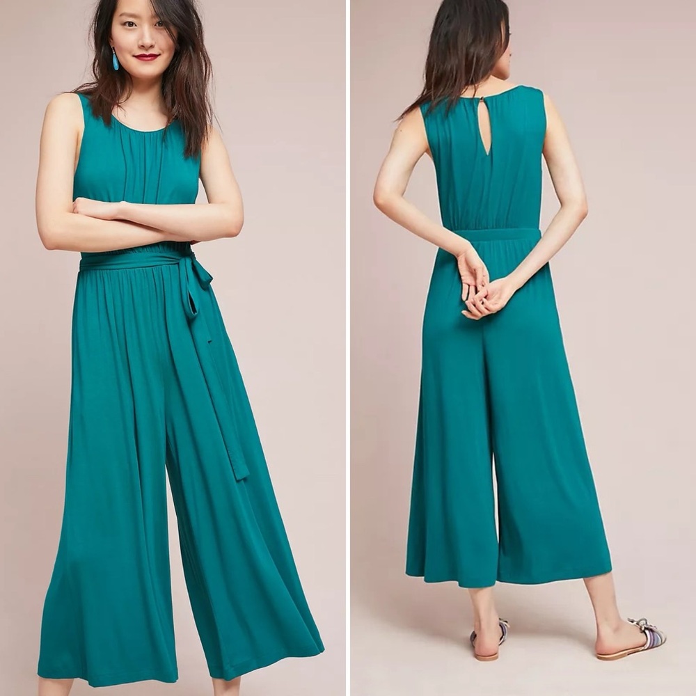 Anthropologie Meadow‎ Rue Alchemist Jumpsuit Medium  teal turquoise stretch knit